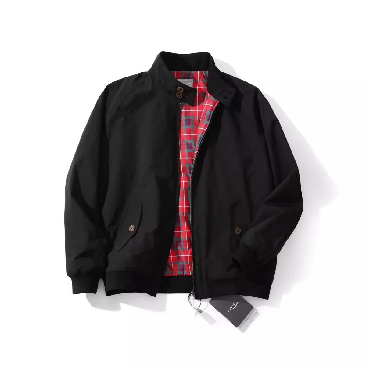 American Retro Tough Guy Flight Jacket Stand Collar Coat For Men - Black / S