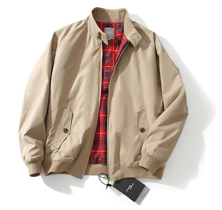 American Retro Tough Guy Flight Jacket Stand Collar Coat For Men - Khaki / S