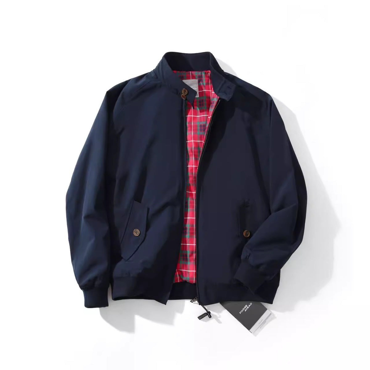 American Retro Tough Guy Flight Jacket Stand Collar Coat For Men - Navy Blue / S