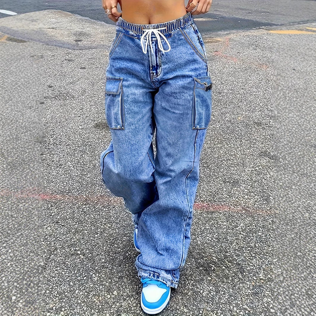 American Retro Workwear Jeans Women’s New Slimming Loose - Blue / XS