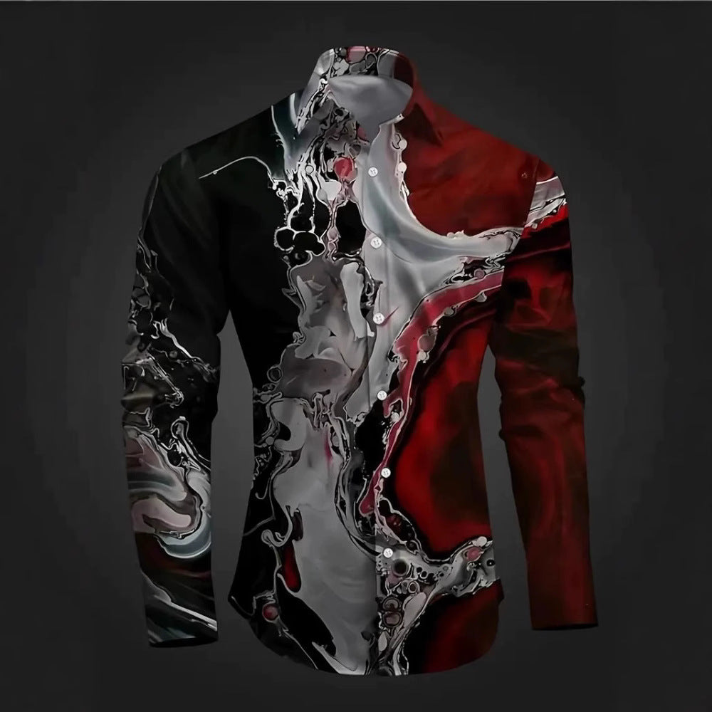 European And American Spring And Autumn Leisure Personalized Trendy Men Long Sleeve 3D Printed Shirt