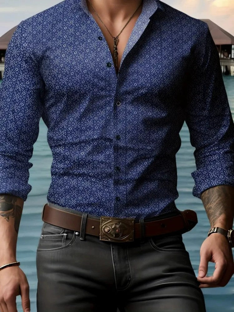 European And American Spring And Autumn Leisure Personalized Trendy Men Long Sleeve 3D Printed Shirt - J0012 / XS