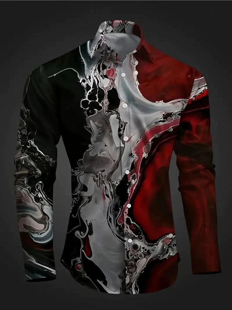 European And American Spring And Autumn Leisure Personalized Trendy Men Long Sleeve 3D Printed Shirt - J007 / XS