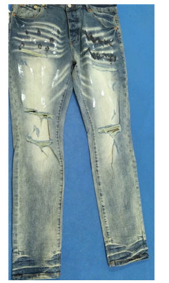 European And American Street Designer Solid Color American Retro Hip-hop Fashion Jeans - 9037 Models / 28