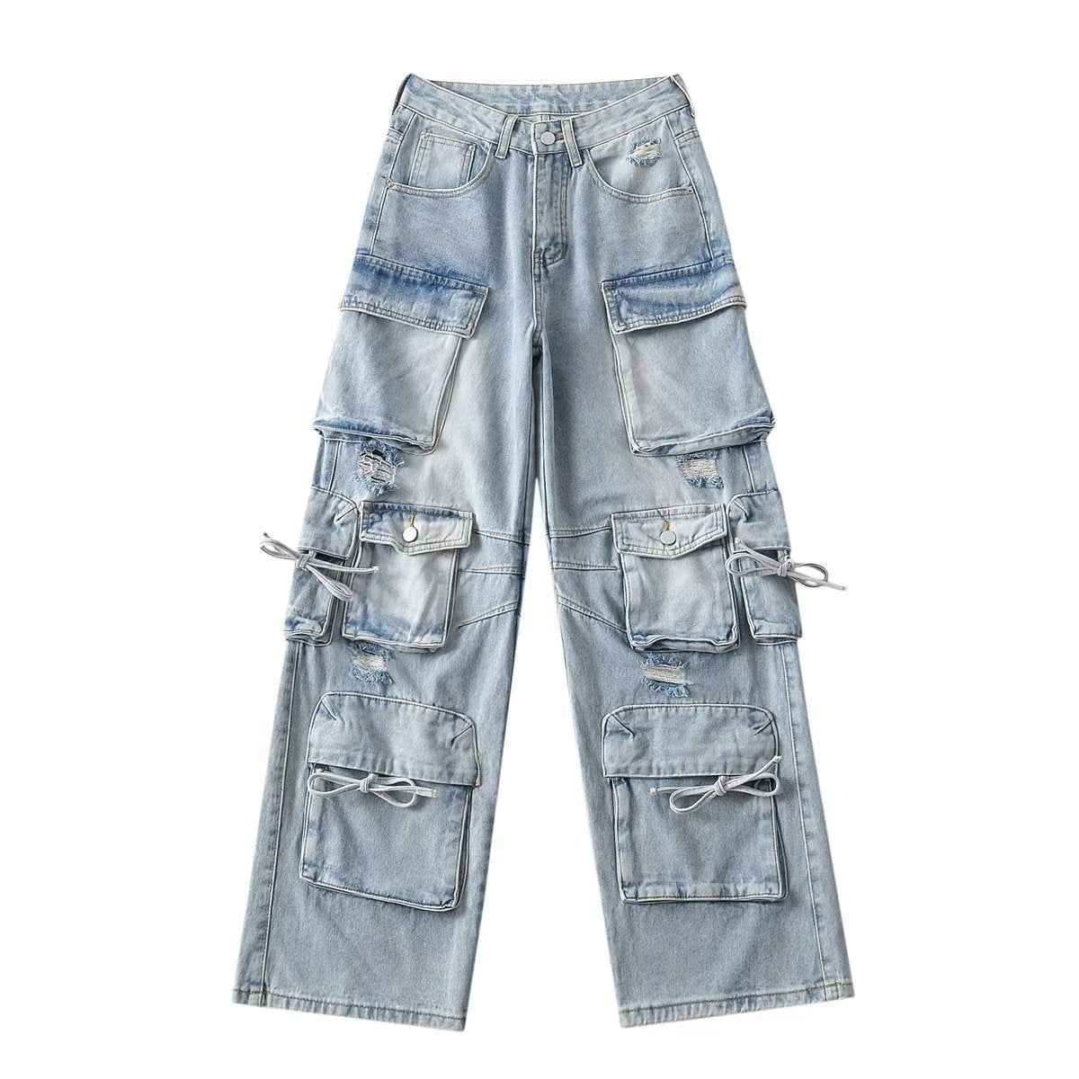 American Style Fashion Work Clothes Style Straight-leg Denim Trousers - Blue / S