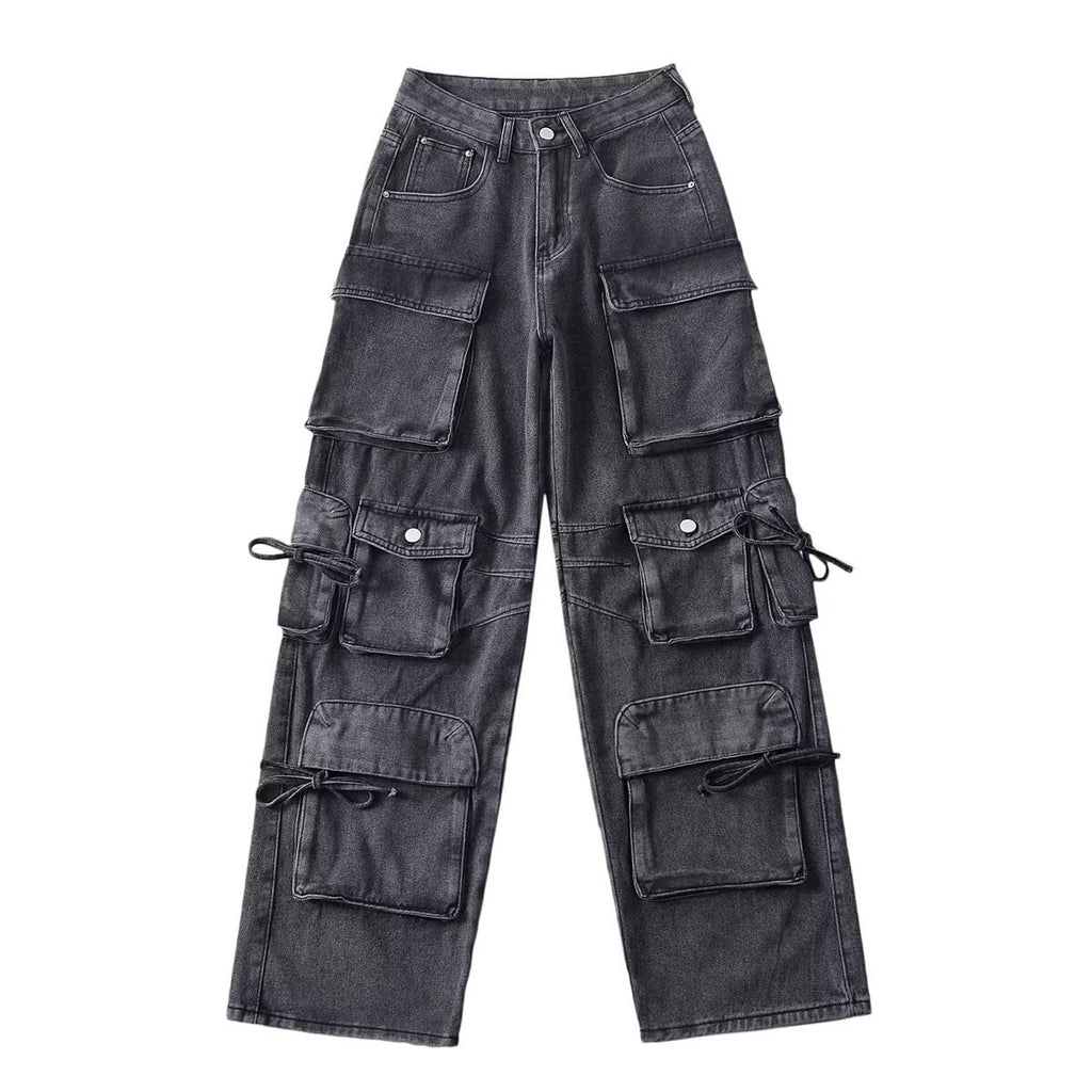 American Style Fashion Work Clothes Style Straight-leg Denim Trousers - Gray / S