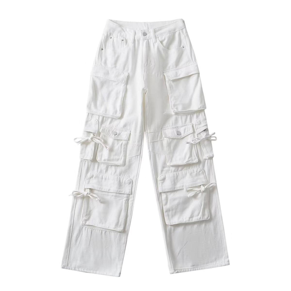 American Style Fashion Work Clothes Style Straight-leg Denim Trousers - White / S