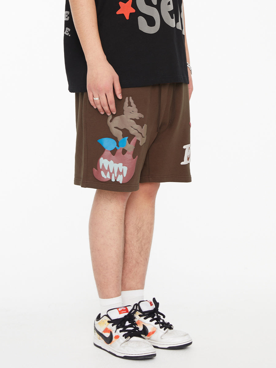 Foam Print Shorts Men’s Casual Beach Shorts American Style - Dark brown / S