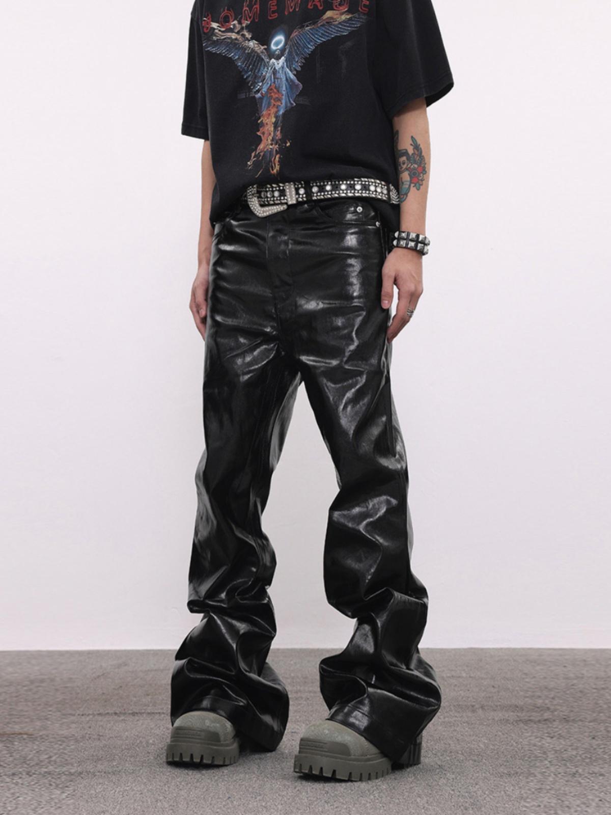 Coated Oil Wax Glossy Micro Flared Jeans