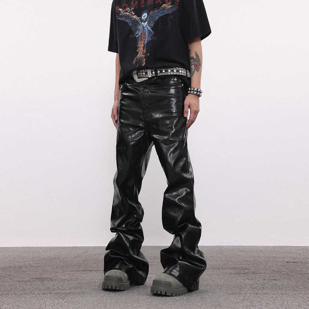 Coated Oil Wax Glossy Micro Flared Jeans