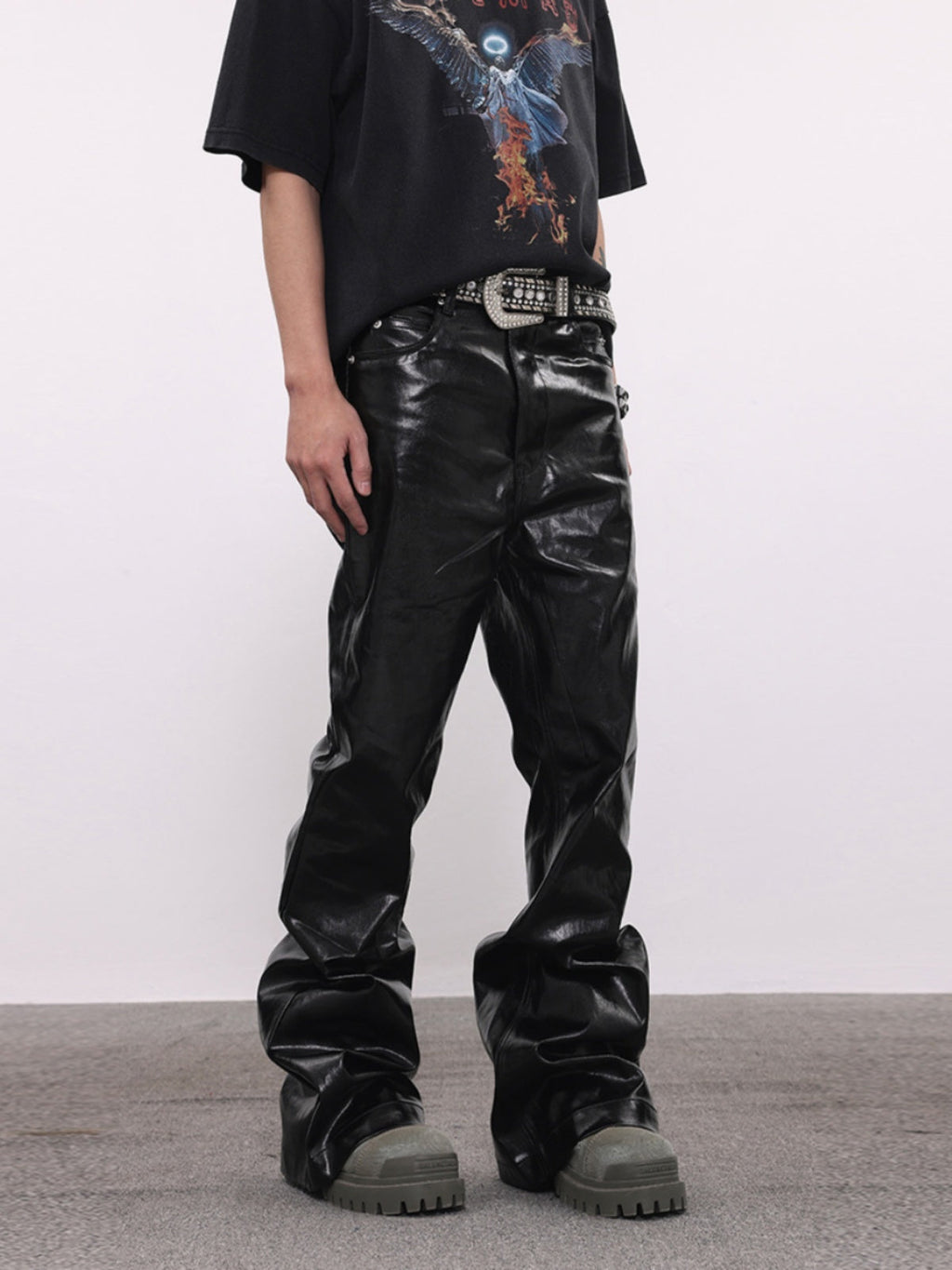 Coated Oil Wax Glossy Micro Flared Jeans