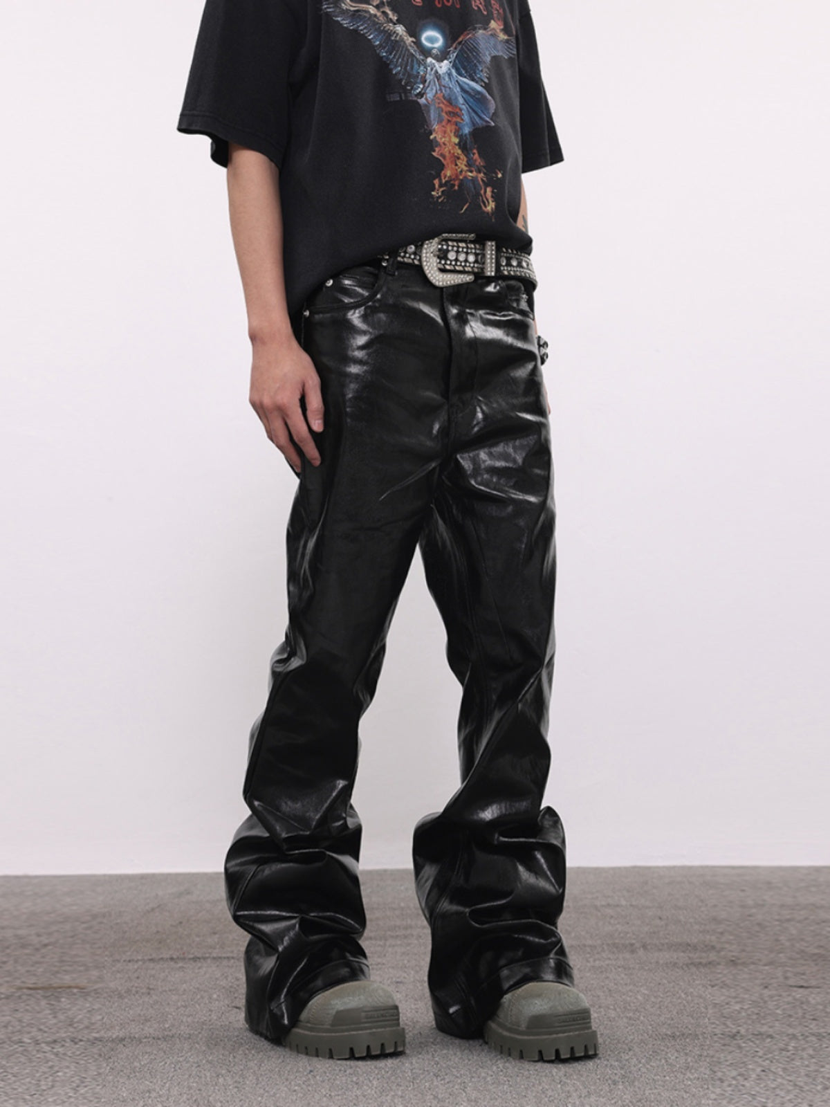 Coated Oil Wax Glossy Micro Flared Jeans