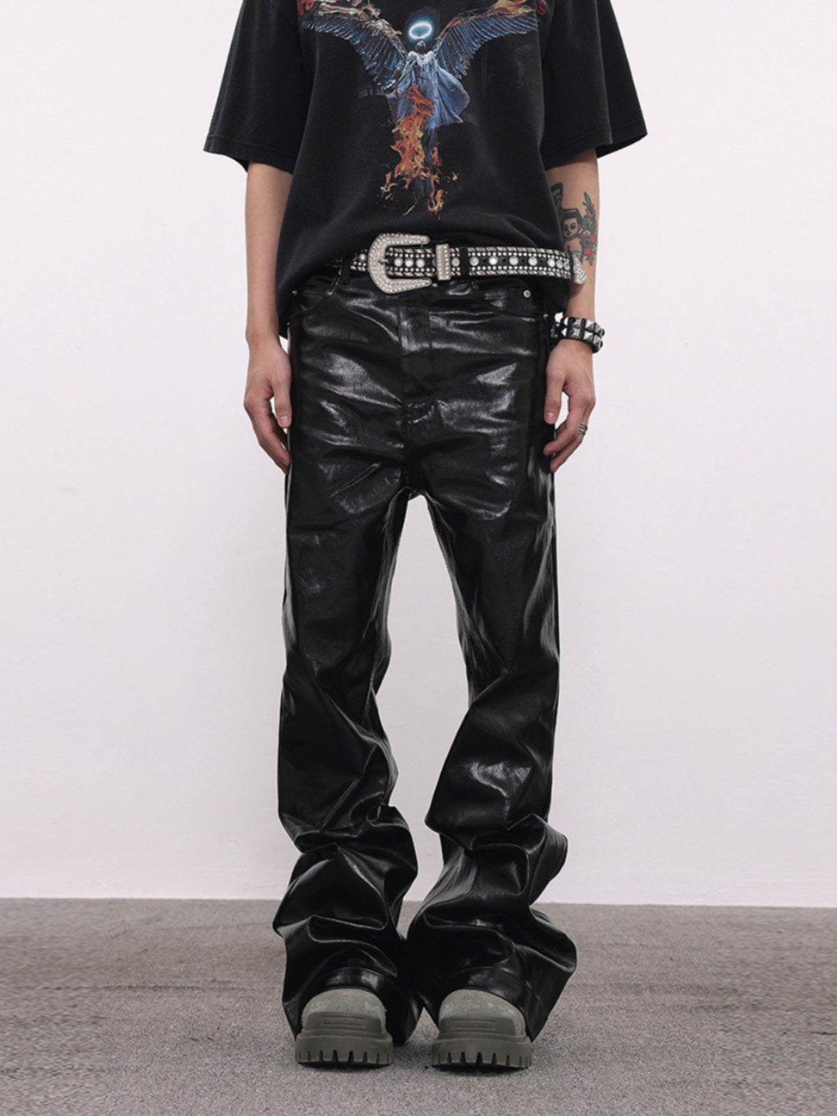 Coated Oil Wax Glossy Micro Flared Jeans