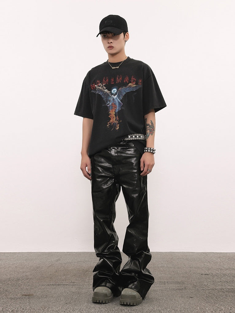 Coated Oil Wax Glossy Micro Flared Jeans