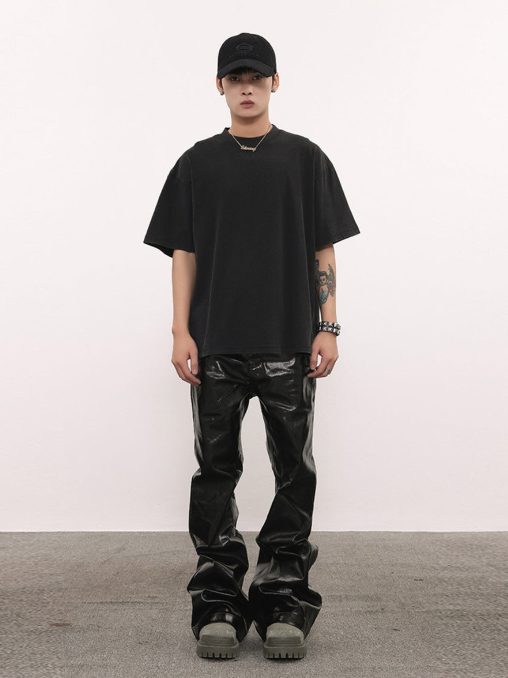 Coated Oil Wax Glossy Micro Flared Jeans