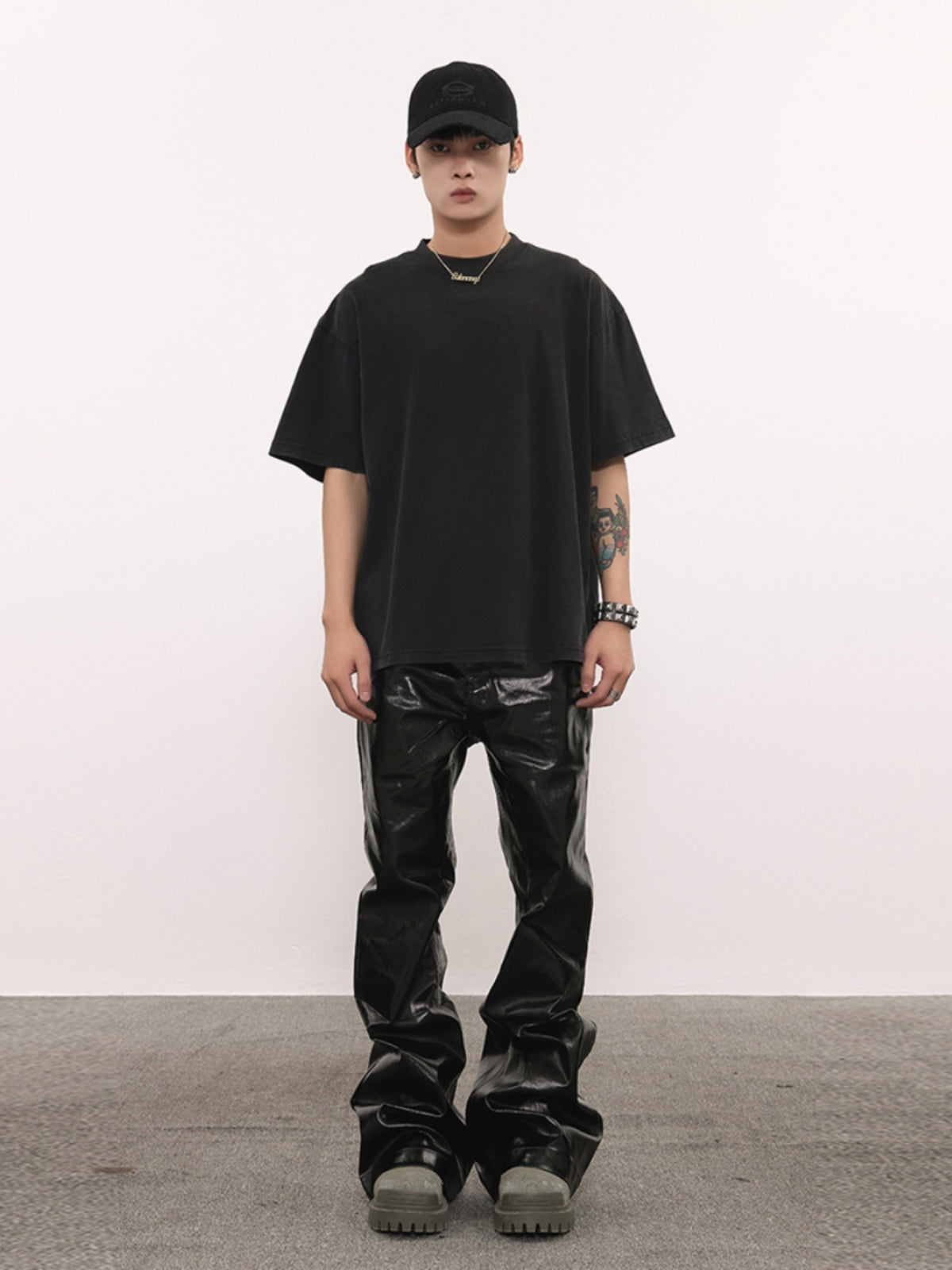 Coated Oil Wax Glossy Micro Flared Jeans