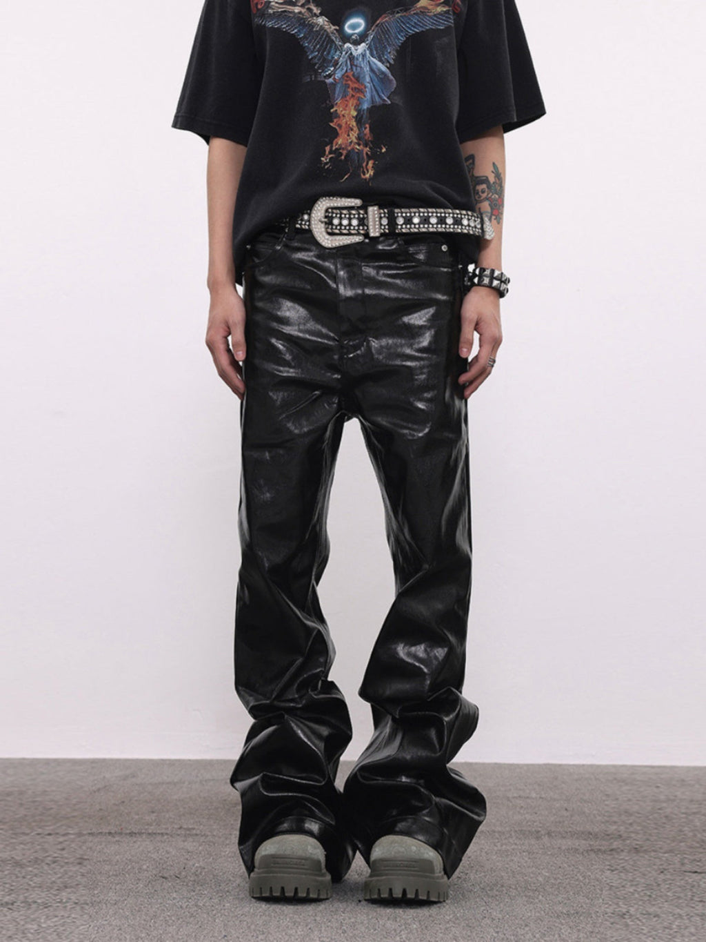 Coated Oil Wax Glossy Micro Flared Jeans