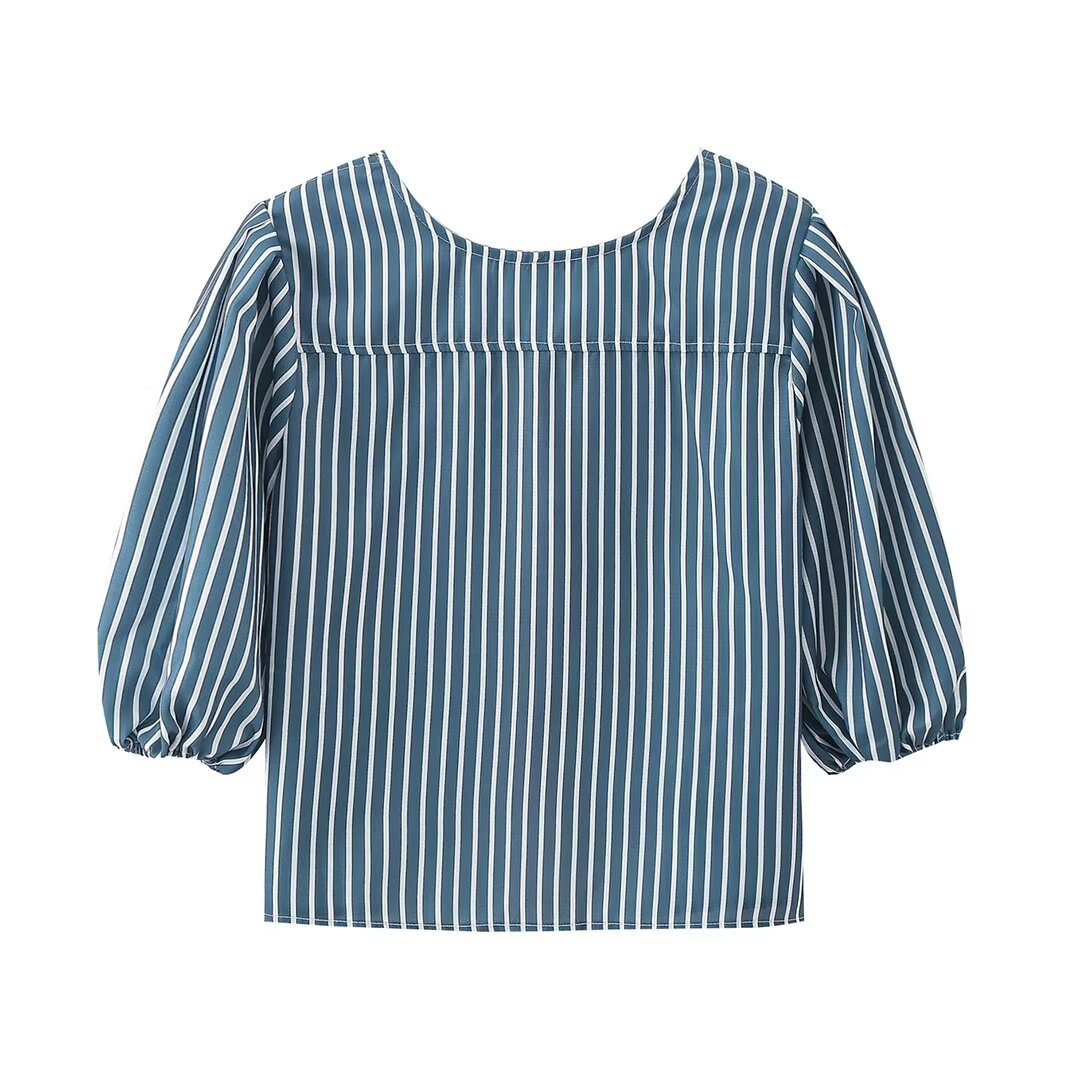 European And American Style Women’s Striped Bow Lace-up Top