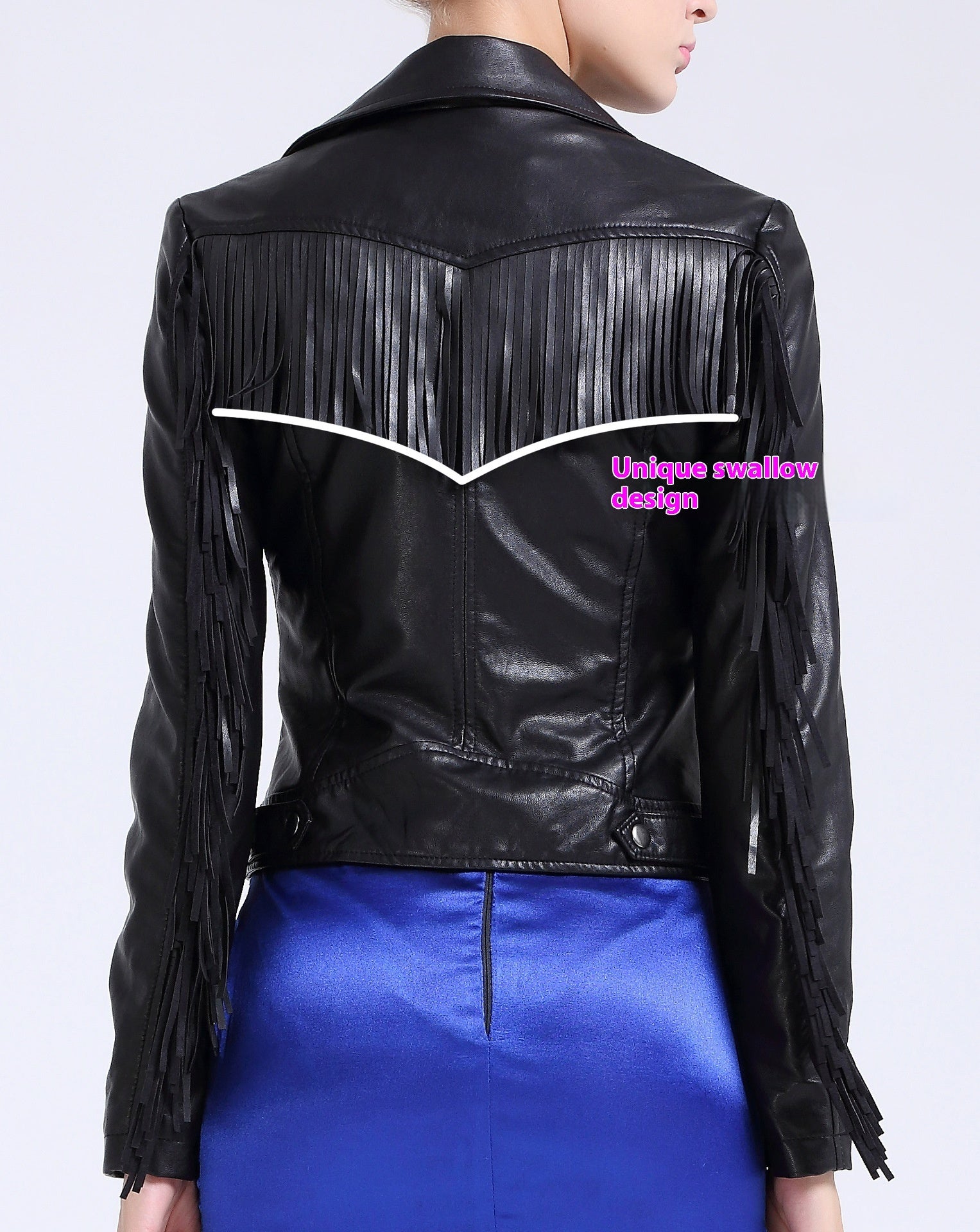 European And American Tassel Oblique Zipper Leather Women’s Slim Coat Motorcycle Street