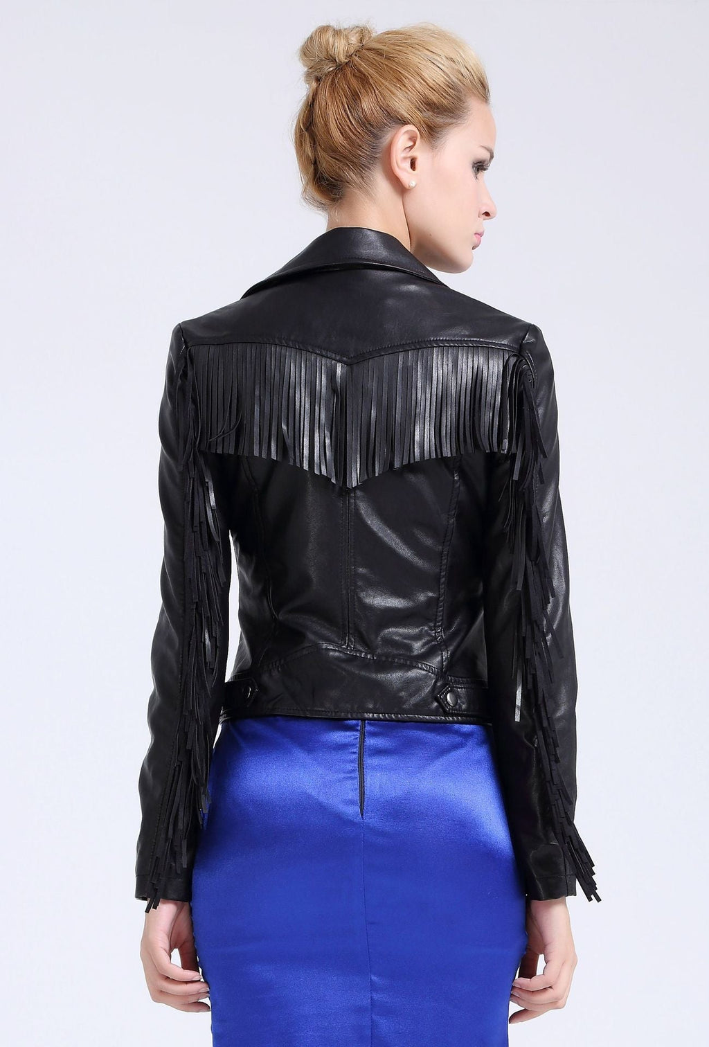 European And American Tassel Oblique Zipper Leather Women’s Slim Coat Motorcycle Street