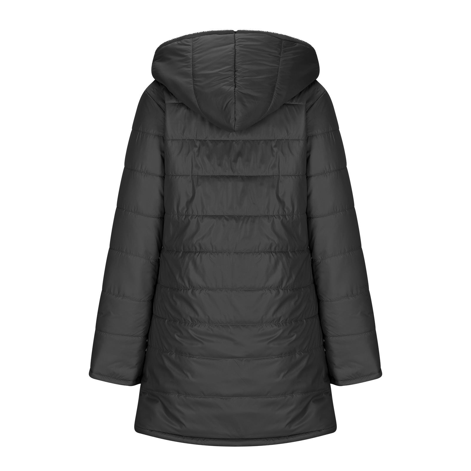 European And American Zipper Outer Wear Hooded Warm Fleece-lined Mid-length Winter Women’s Coat