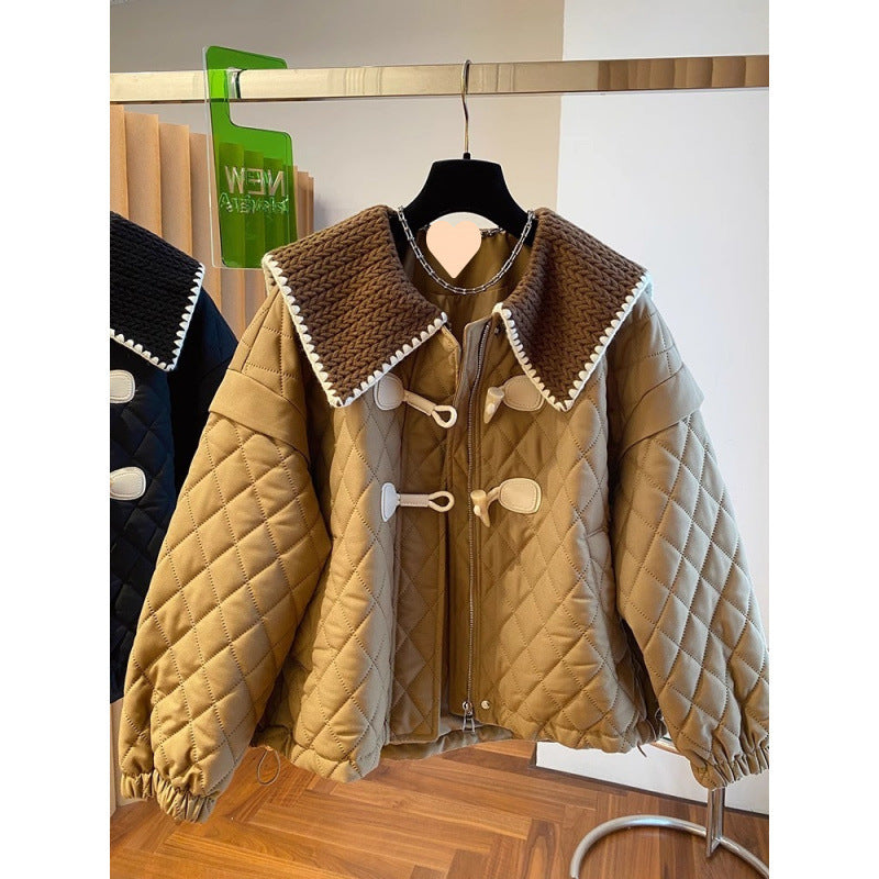 Women’s High Angle Button Loose Knit Spliced Cotton Jacket