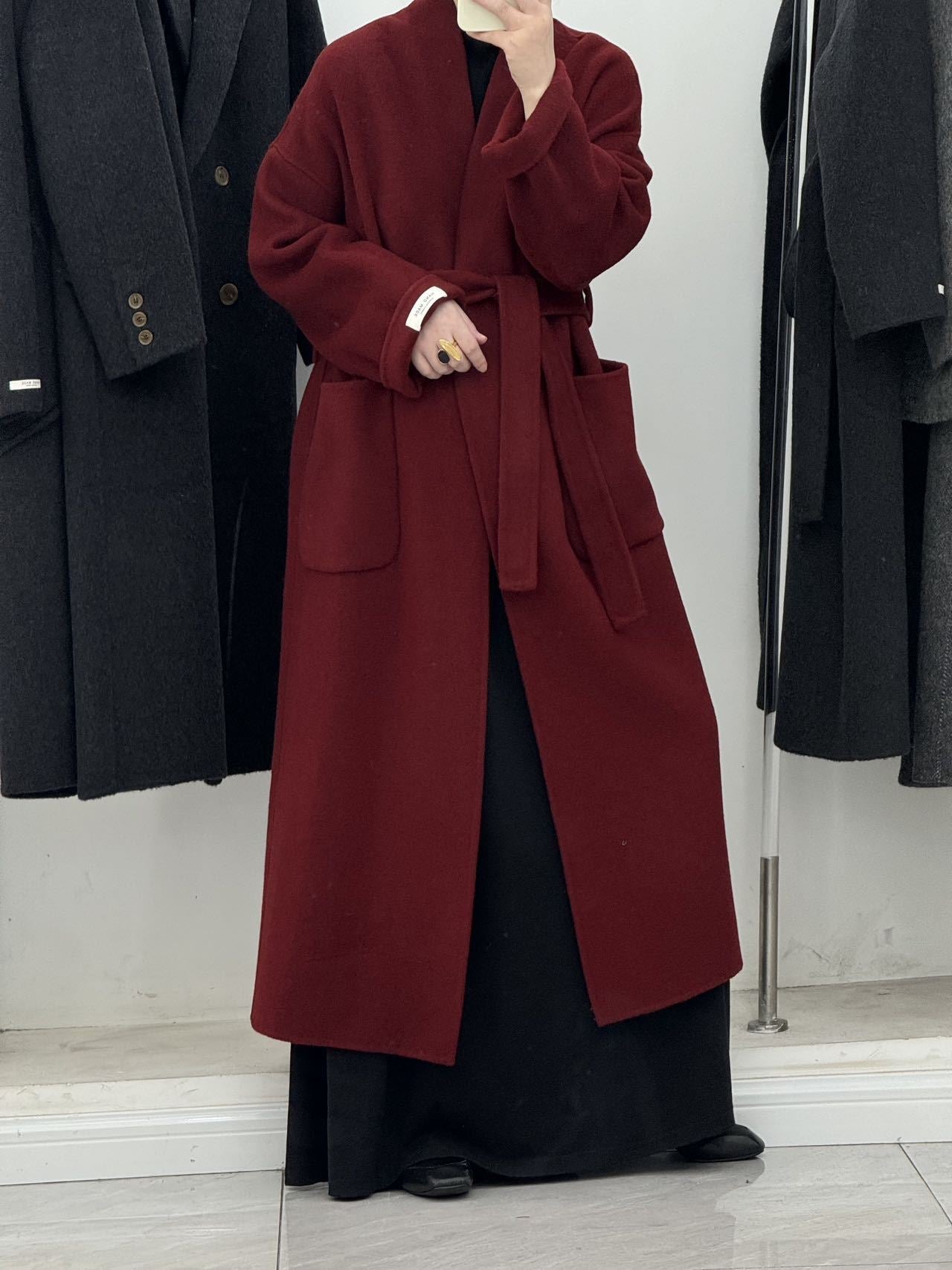High-end Cashmere Double-sided Woolen Coat Women - Angora Red / S
