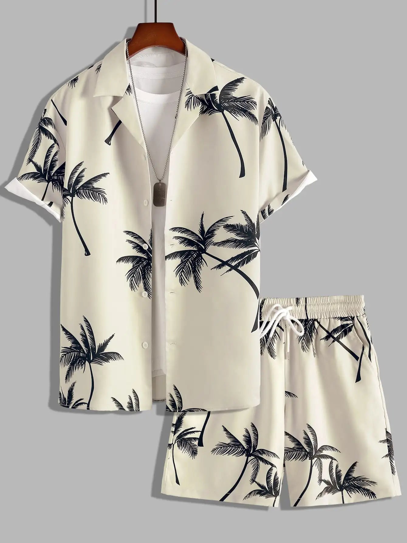 Men’s Coconut Tree Beach Shirt Sets Summer Hawaii Style Casual 2 Piece Suit Outfit Set - 15 / 4XL
