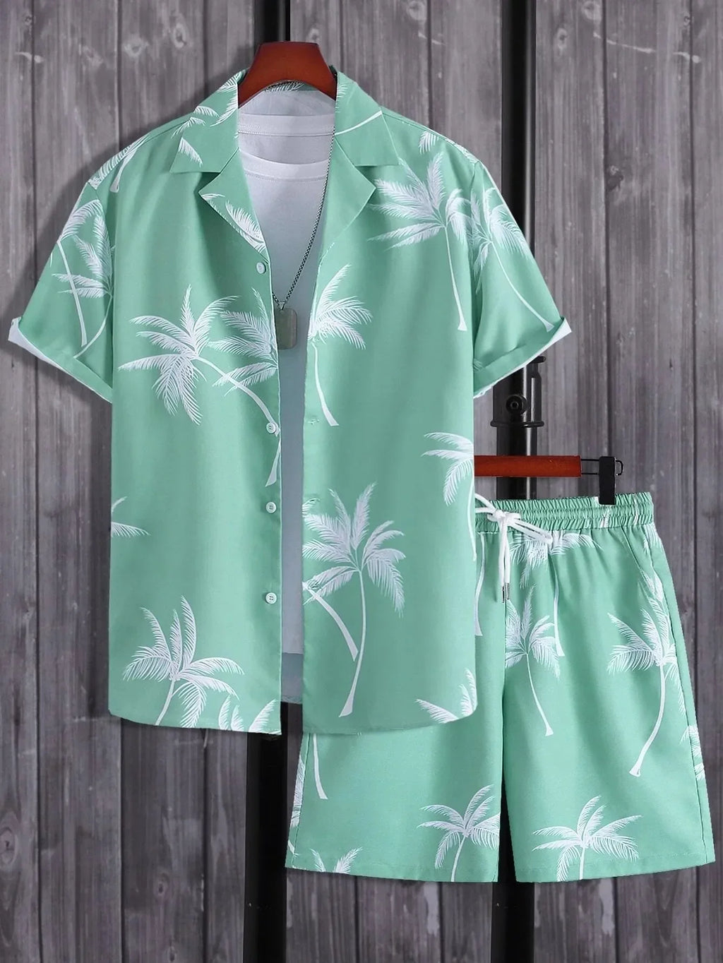 Men’s Coconut Tree Beach Shirt Sets Summer Hawaii Style Casual 2 Piece Suit Outfit Set - 16 / 4XL