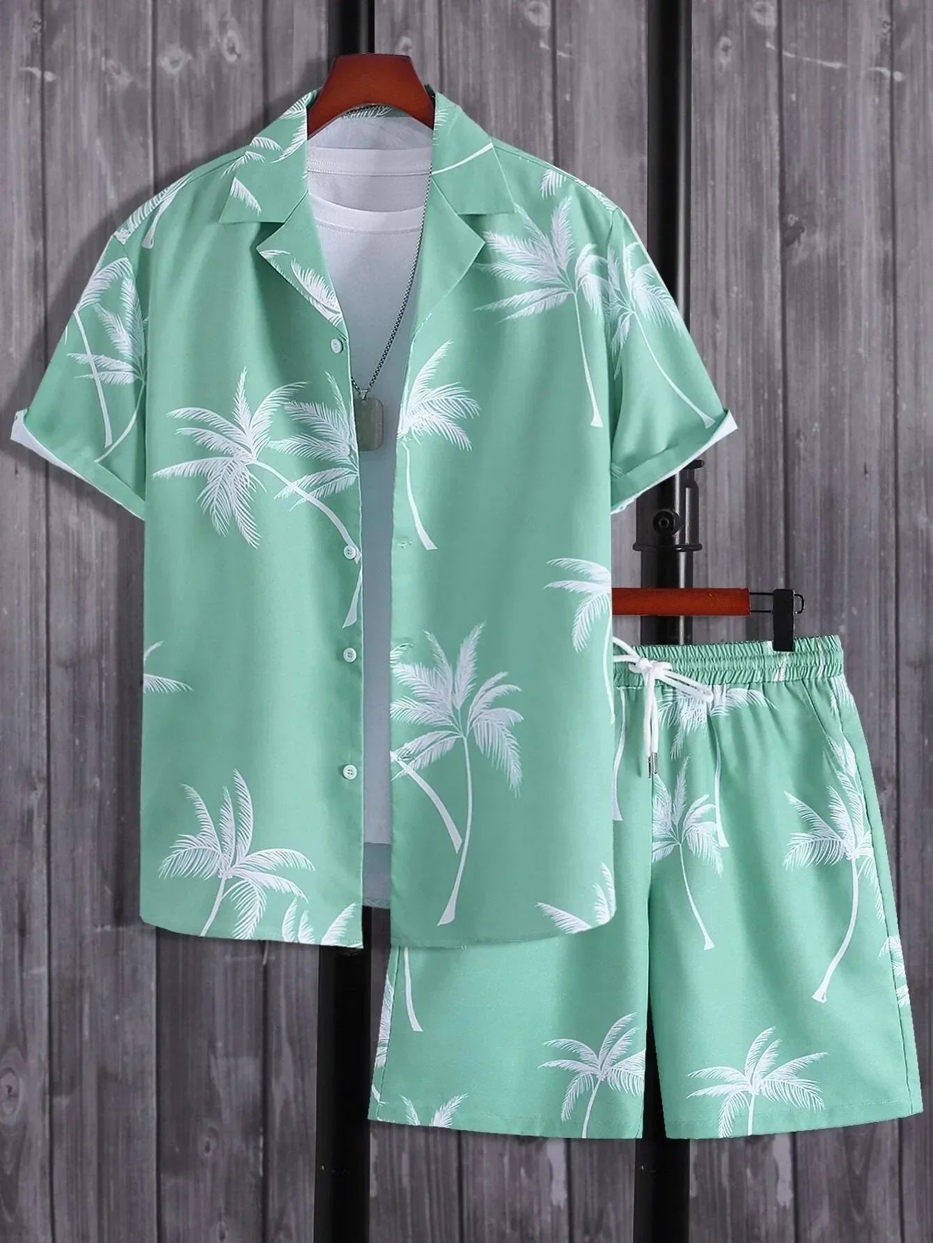 Men’s Coconut Tree Beach Shirt Sets Summer Hawaii Style Casual 2 Piece Suit Outfit Set - 16 / 4XL