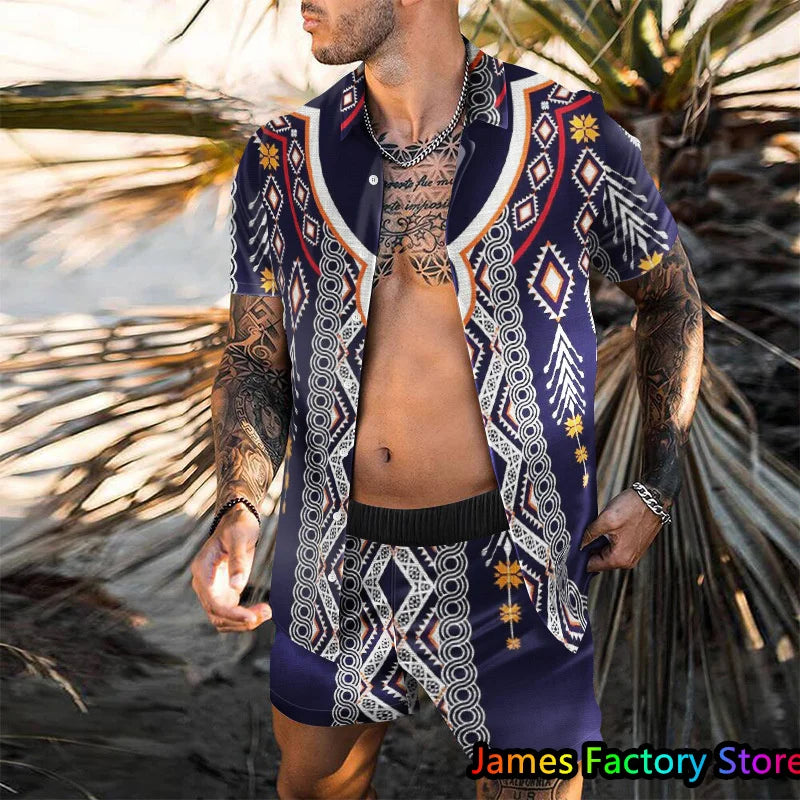 Men’s Coconut Tree Beach Shirt Sets Summer Hawaii Style Casual 2 Piece Suit Outfit Set - 18 / 4XL
