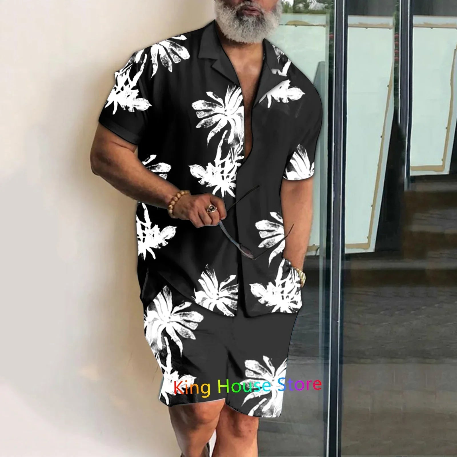 Men’s Coconut Tree Beach Shirt Sets Summer Hawaii Style Casual 2 Piece Suit Outfit Set - 2 / 4XL