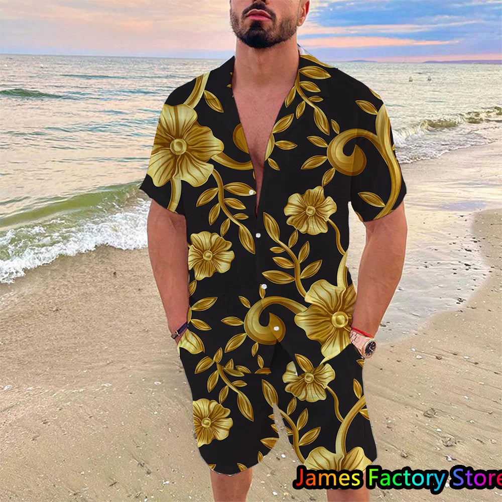 Men’s Coconut Tree Beach Shirt Sets Summer Hawaii Style Casual 2 Piece Suit Outfit Set - 21 / 4XL