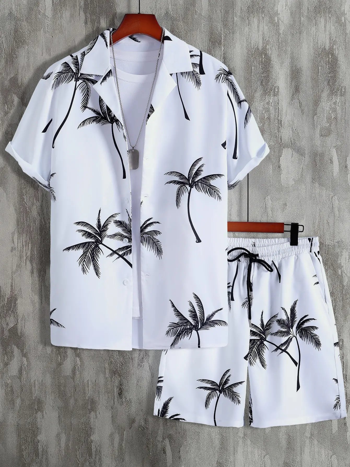 Men’s Coconut Tree Beach Shirt Sets Summer Hawaii Style Casual 2 Piece Suit Outfit Set - 3 / 4XL