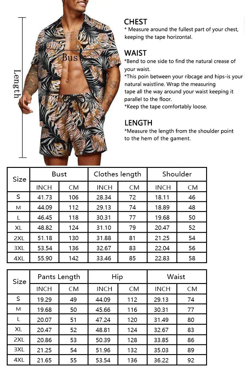 Men’s Coconut Tree Beach Shirt Sets Summer Hawaii Style Casual 2 Piece Suit Outfit Set
