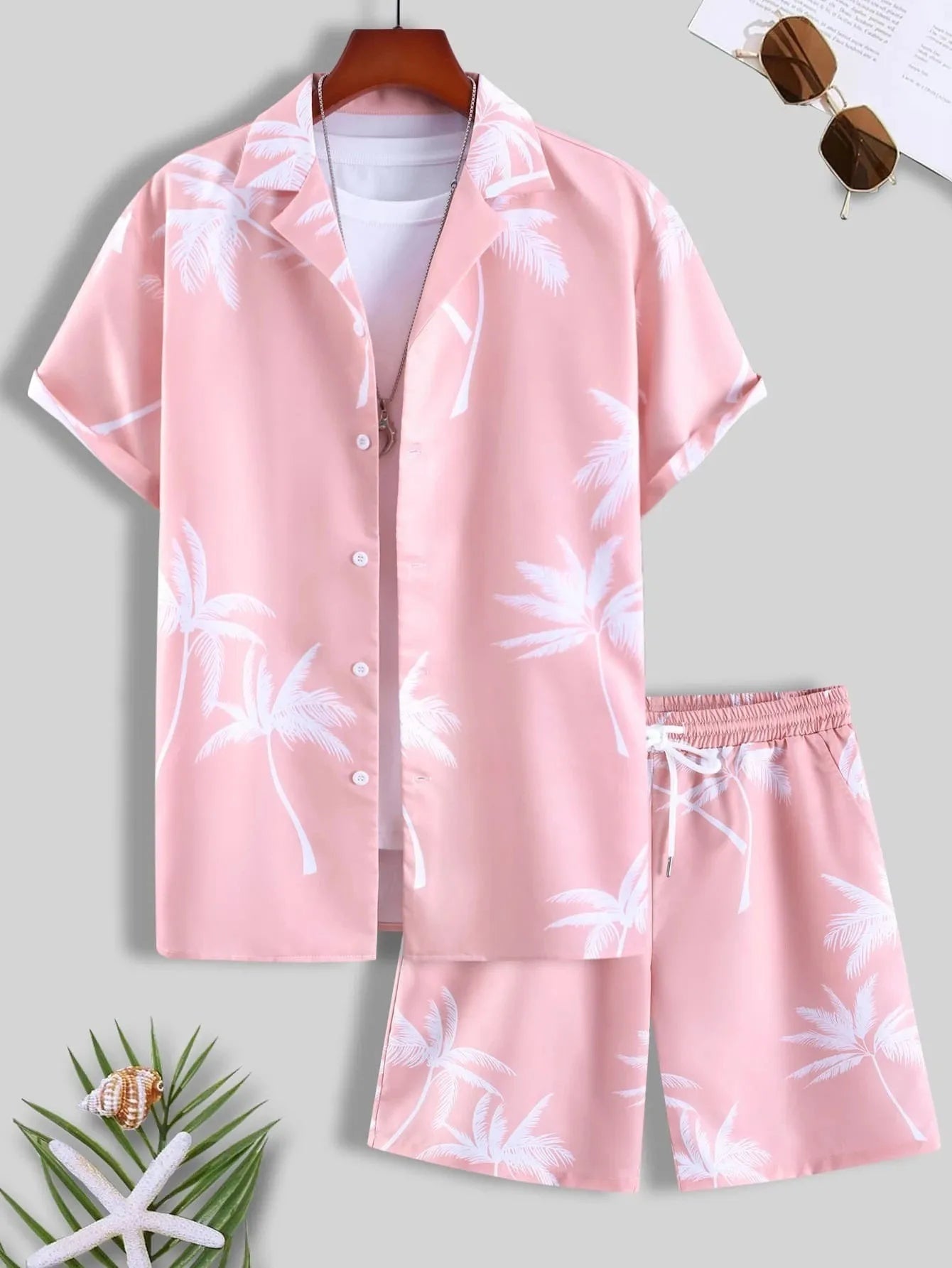 Men’s Coconut Tree Beach Shirt Sets Summer Hawaii Style Casual 2 Piece Suit Outfit Set - 8 / 4XL