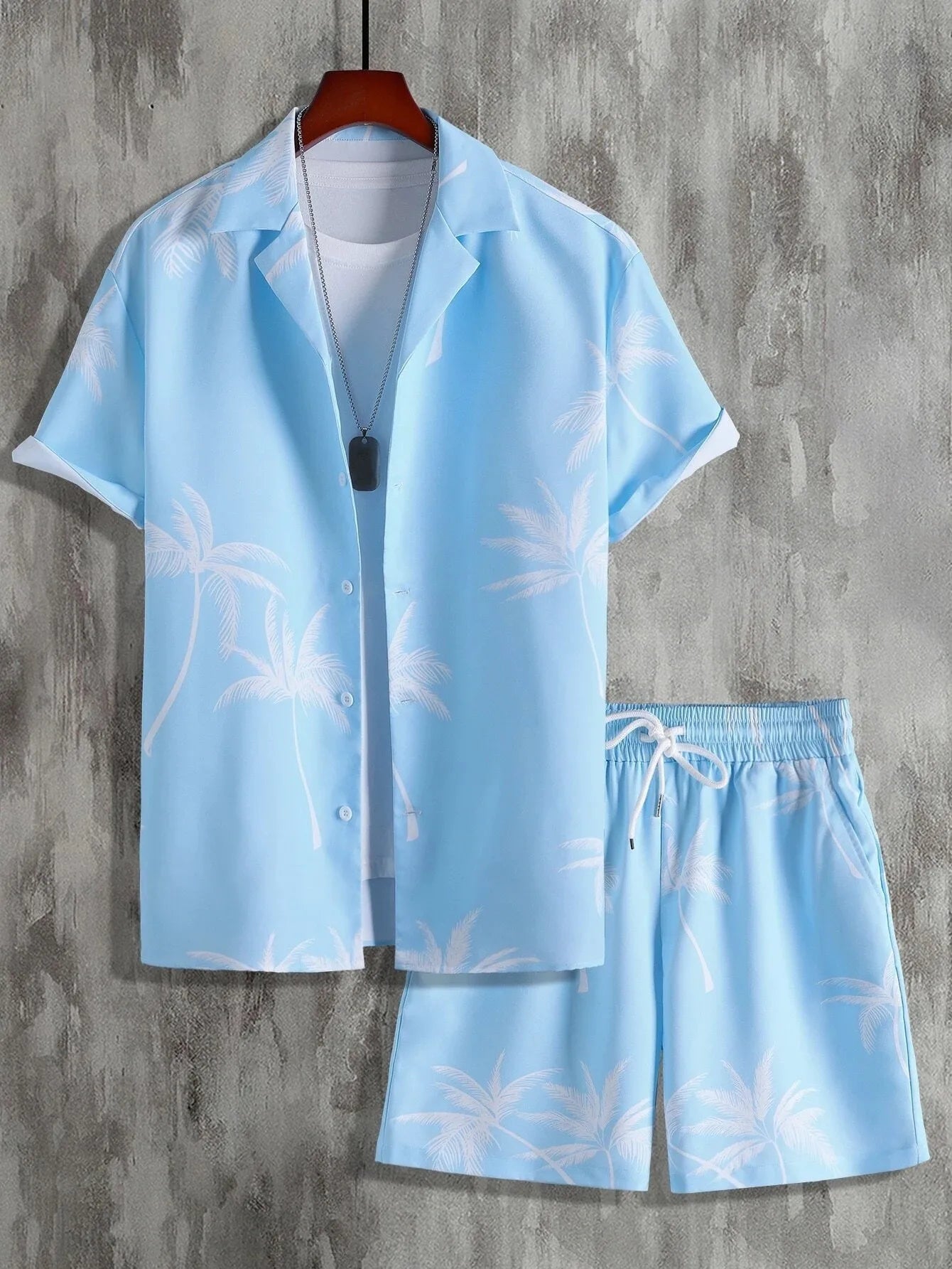 Men’s Coconut Tree Beach Shirt Sets Summer Hawaii Style Casual 2 Piece Suit Outfit Set - 9 / 4XL