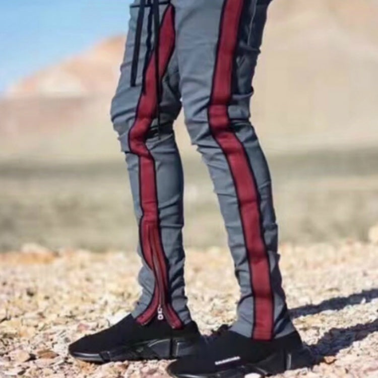 Double Stripes Ankle Zips Track Pants Color Blocking Sweatpants Black Drawstring Free Shipping