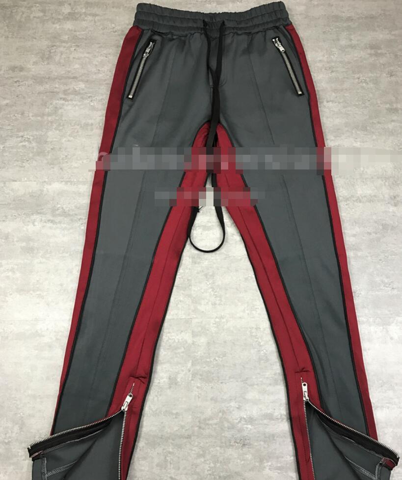 Double Stripes Ankle Zips Track Pants Color Blocking Sweatpants Black Drawstring Free Shipping - Gray / M