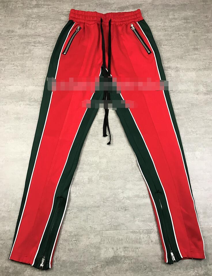 Double Stripes Ankle Zips Track Pants Color Blocking Sweatpants Black Drawstring Free Shipping - Red / L