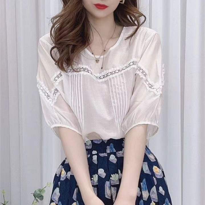 Design Sense Puff Sleeve Shirt Women’s Lace
