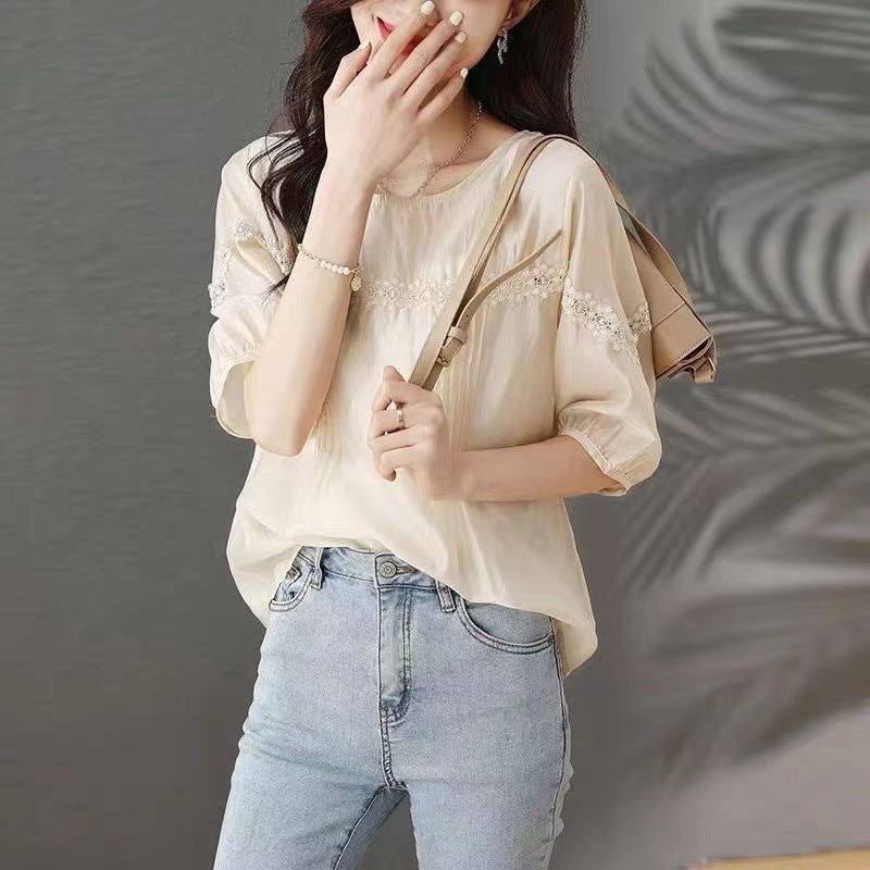 Design Sense Puff Sleeve Shirt Women’s Lace