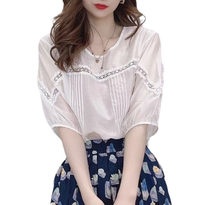 Design Sense Puff Sleeve Shirt Women’s Lace