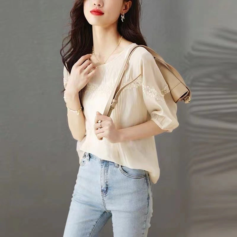 Design Sense Puff Sleeve Shirt Women’s Lace