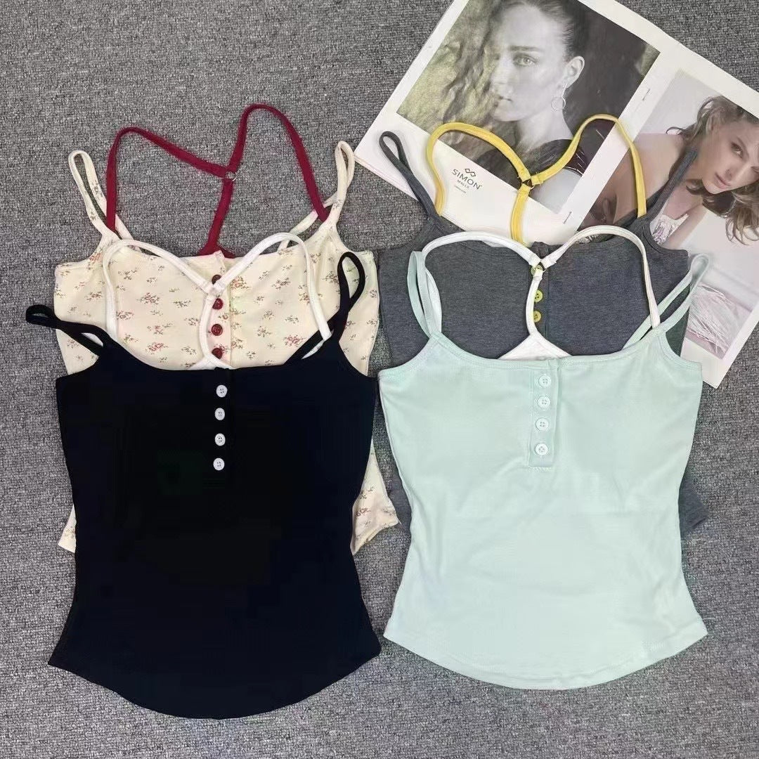 Pure Desire Style Fake Two Pieces Floral Spaghetti Straps Outerwear Slimming Summer Vest