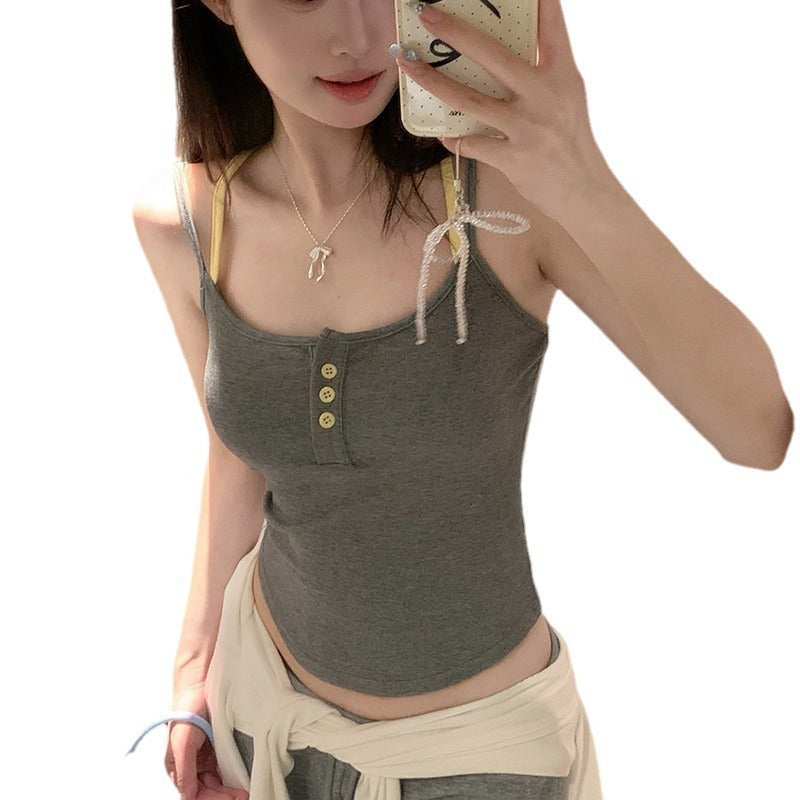 Pure Desire Style Fake Two Pieces Floral Spaghetti Straps Outerwear Slimming Summer Vest