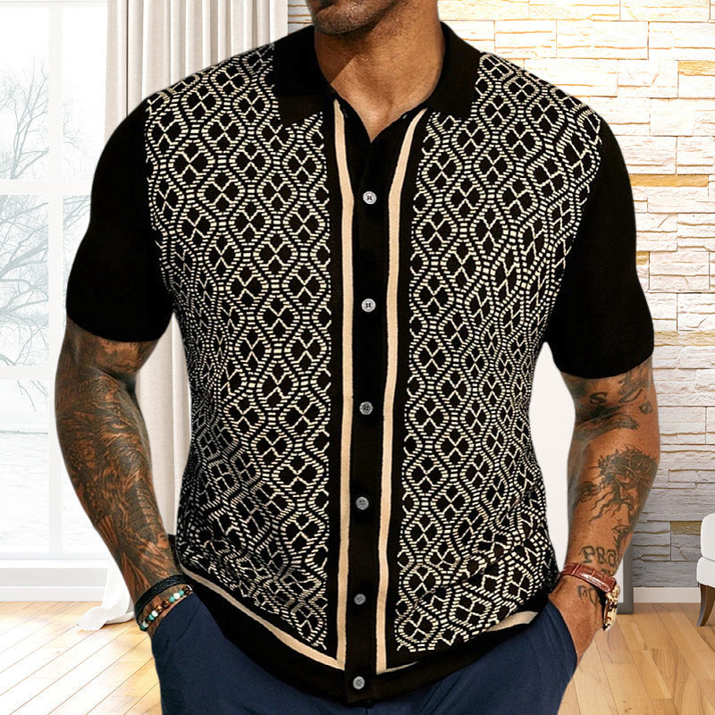 European And American Style Men’s Casual Jacquard Sweater - Black / M