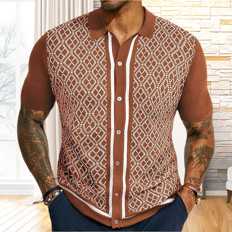 European And American Style Men’s Casual Jacquard Sweater - Brown / M