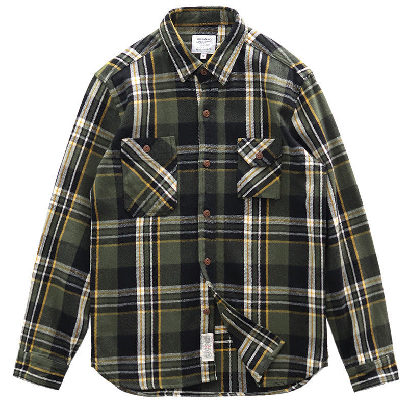 Double-strand Brushed Shirt Coat Spring And Autumn Top Thick American Style - ArmyGreen / M