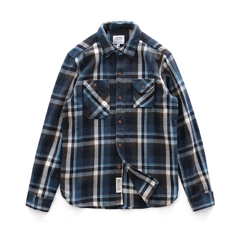 Double-strand Brushed Shirt Coat Spring And Autumn Top Thick American Style - Blue / M